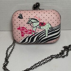 Chic Pink Polka Dot Clutch with Horse Design
